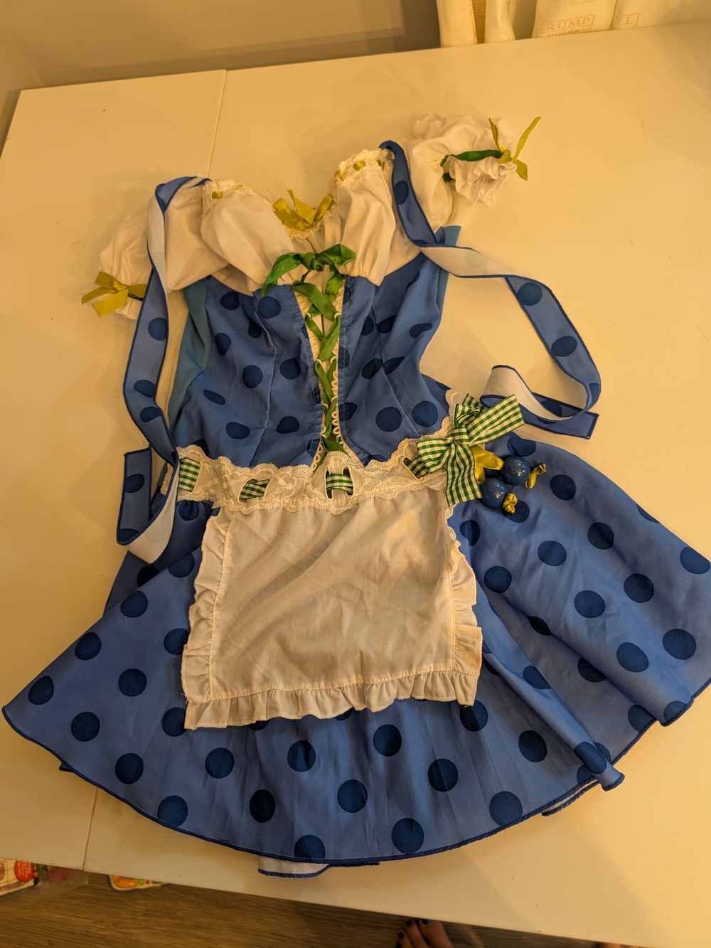 Blue Muffin Girl XS Costume Dress with White Apron And Bonnet Y2k